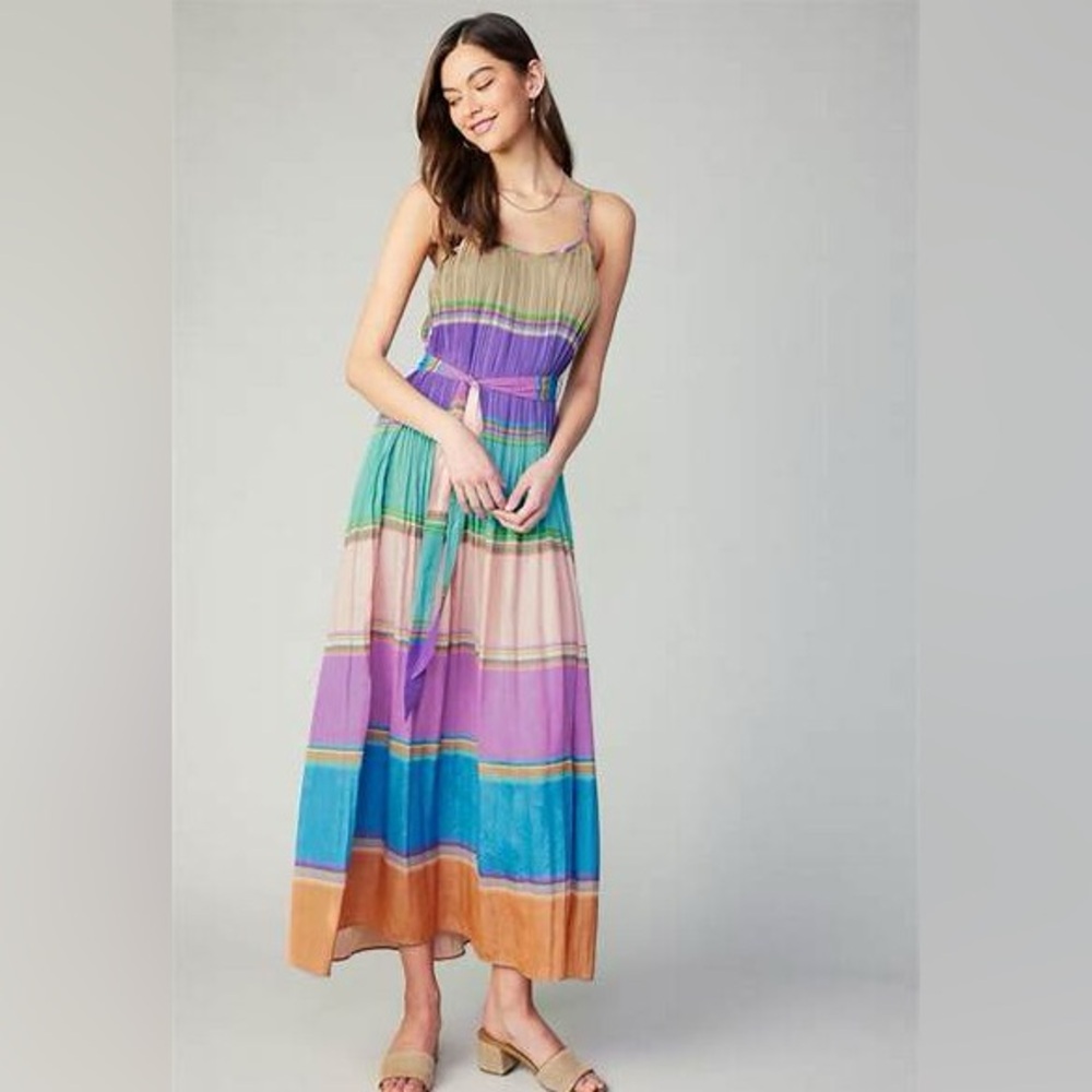 NWT CURRENT AIR color blocking pleated cami maxi dress